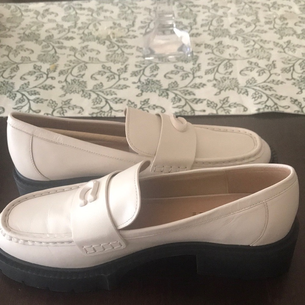 Coach White Leather Penny Loafers with Black Soles - Picture 6 of 9
